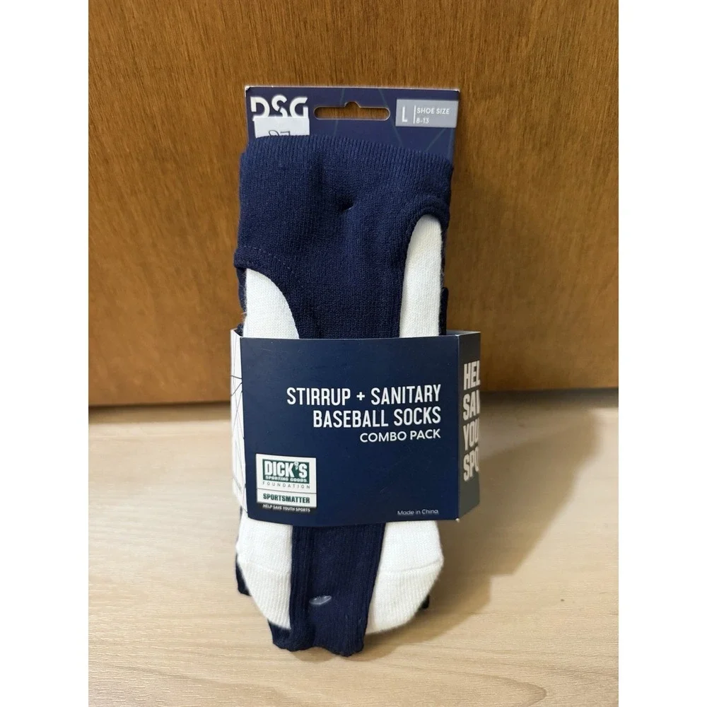 DSG Stirrup Socks and Sanitary Baseball/Softball Socks Combo Pack Sz L Navy 8-13